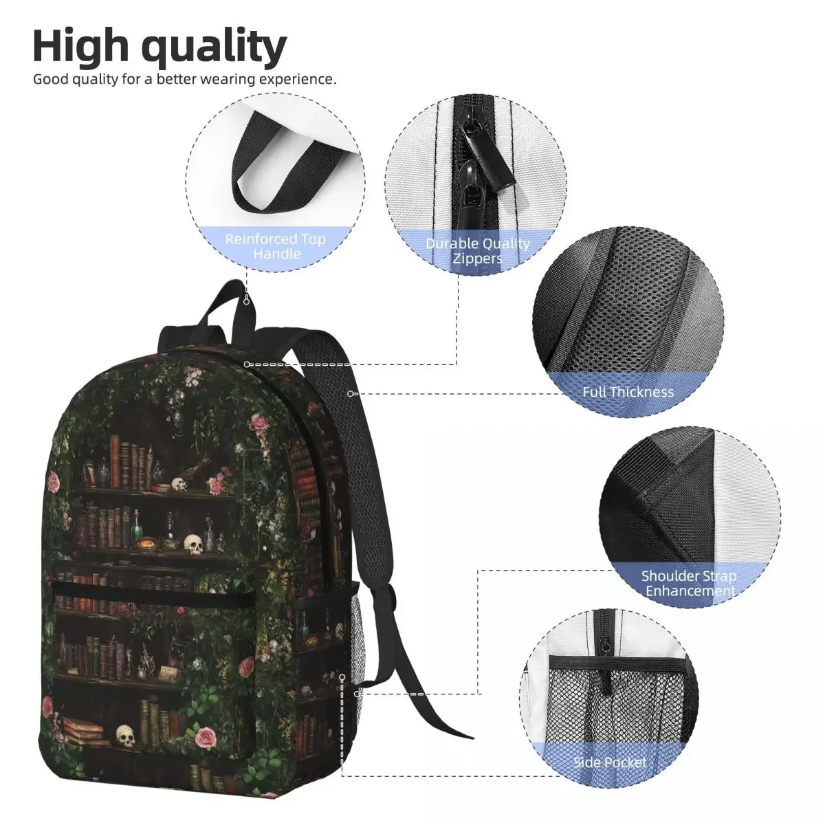 Vintage Bookshelf With Green Plant Backpack Daypack Large Capacity Boys Girls BookBag School Bag Shoulder Bags for Men Women