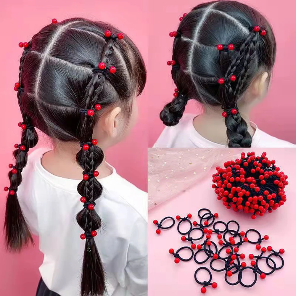 20pcs/bag Children\'s Hairband Hair Rope Tie Ring Red Bean Cute Kids Hair Accessories Headdress Head Rope Rubber Band