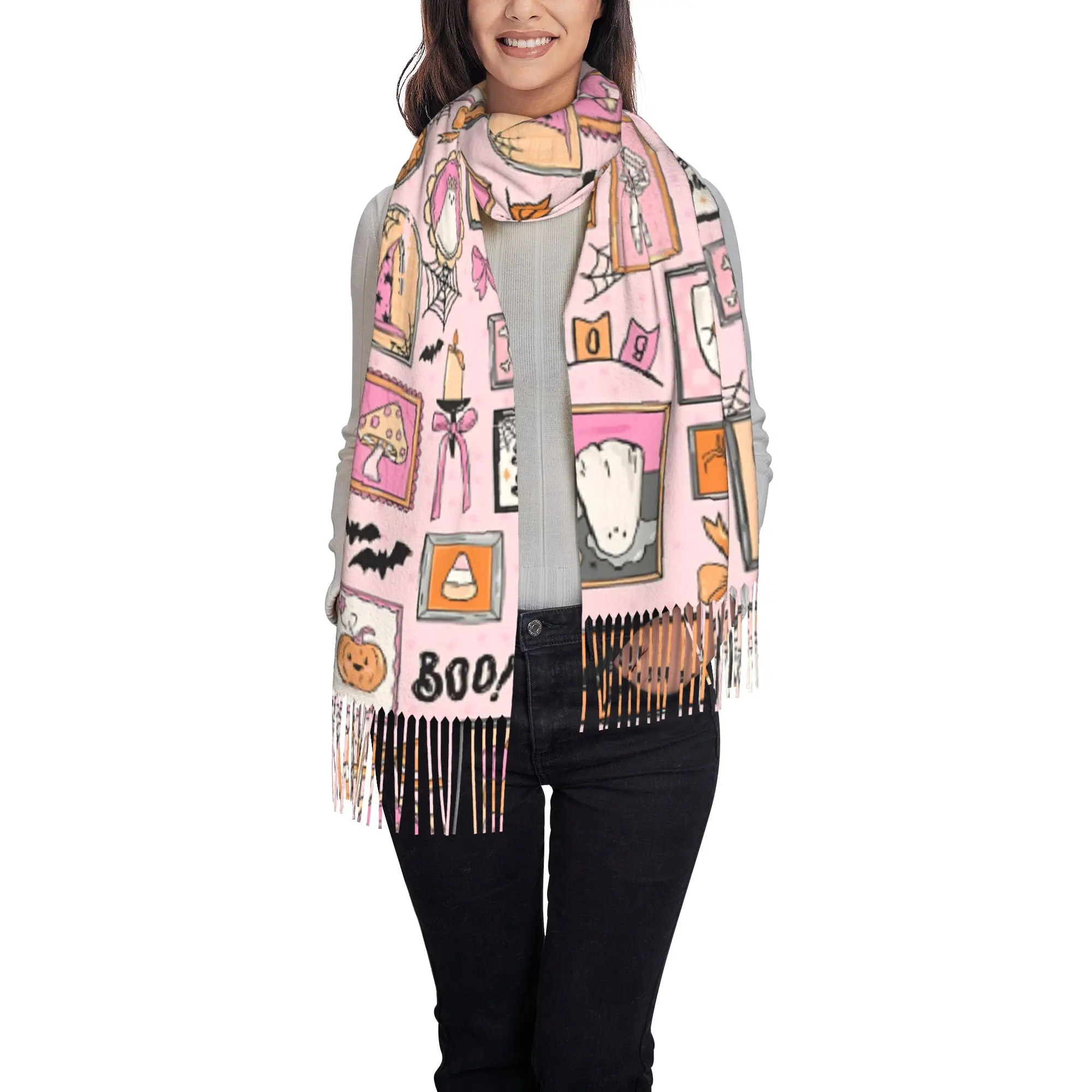 1 PC Halloween Journal Autumn Scarf Women Winter Pashmina Shawls Warm Blanket Wraps  Female Foulard Bandana Thick Scarves