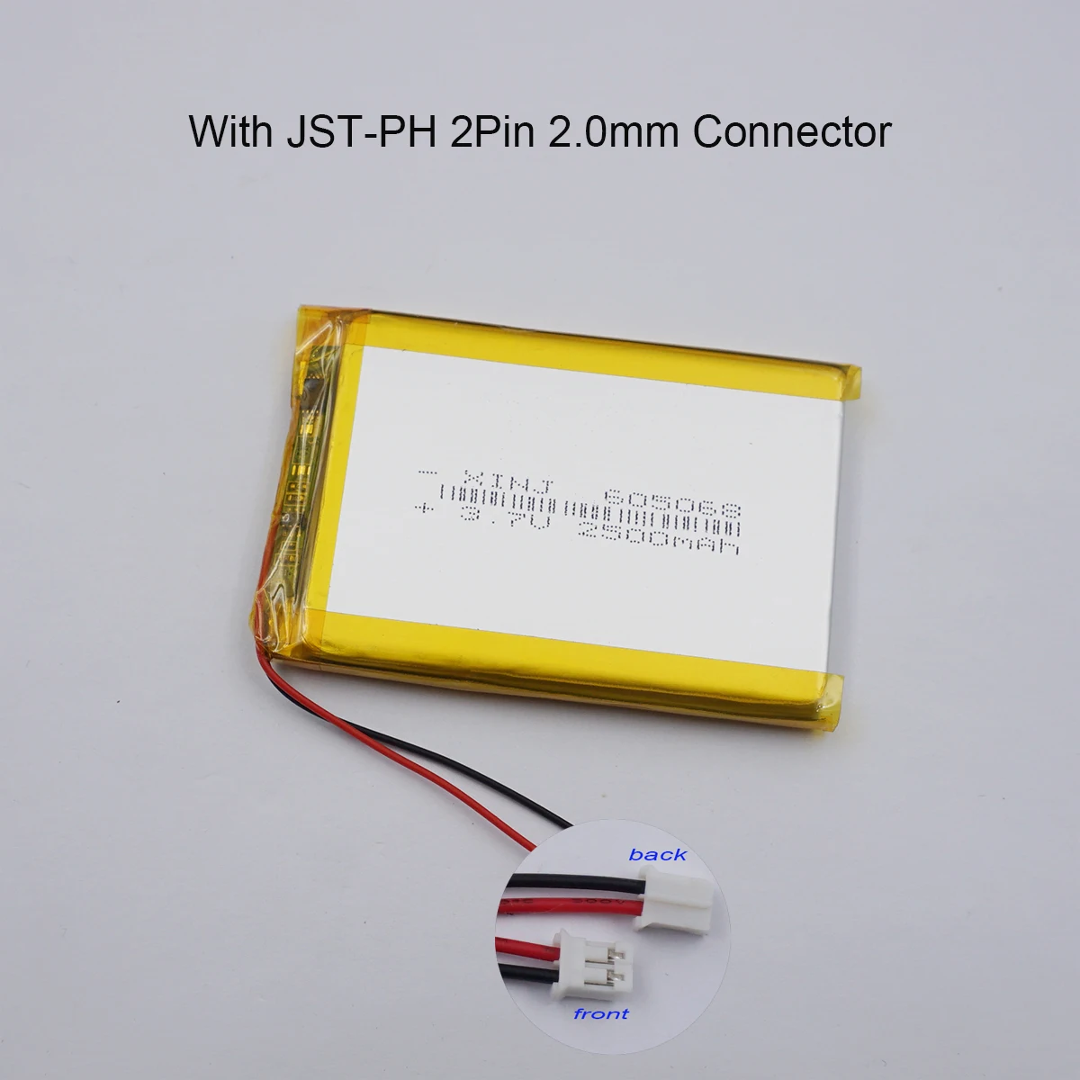 3.7V 2500mAh 9.25Wh Rechargeable Li-Polymer Li Lithium Battery 605068 JST-PH 2.0mm 2Pin Connector For GPS Car Camera Tablet PC