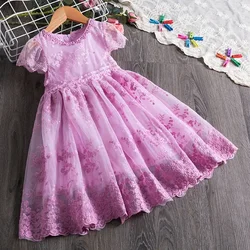 Vintage Girl Dress Embroidery Lace Flower Dress Children Short Sleeve Birthday Party Vestido Summer Toddler Girl Clothes 3-8 Yrs