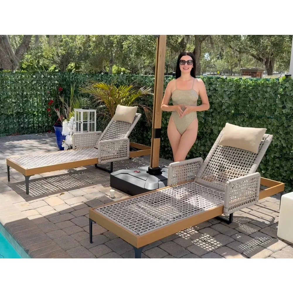 

2 Pieces Outdoor Chaise Lounge Set Rattan Wicker Lounger with Arms Poolside Furniture Adjustable Recliners Patio Lounge Chairs