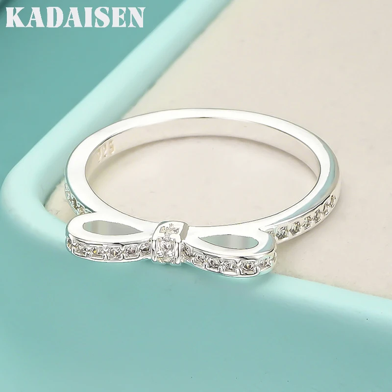 New Charm 925 Sterling Silver Rings For Women Simple Bowknot Crystal Size 6-9 Fashion Party Gifts Girl Student Wedding Jewelry