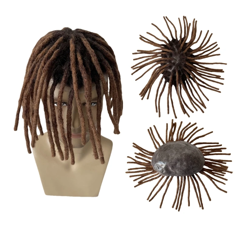 Dreadlock Male Hair Prosthesis Konts PU Base Toupee Men Hair System Unit for Black Men 100% Human Hair Men's Toupee