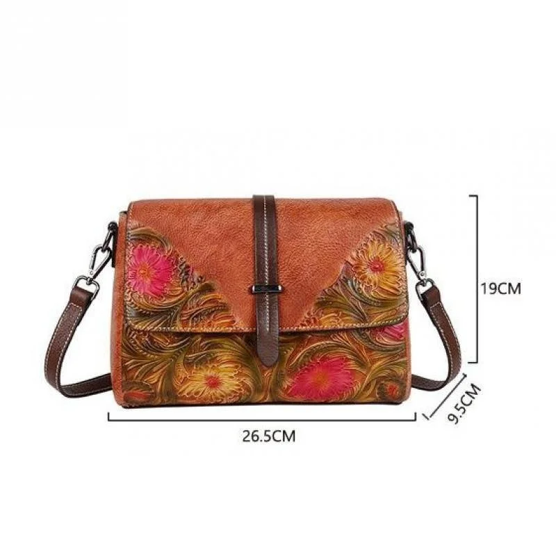 Imagem -02 - Gagacia Alça de Ombro para Mulheres Bolsas Senhoras Crossbody Bolsa Artesanal em Relevo Vintage Genuíno Bolsa de Couro Feminino Aleta Bolsas