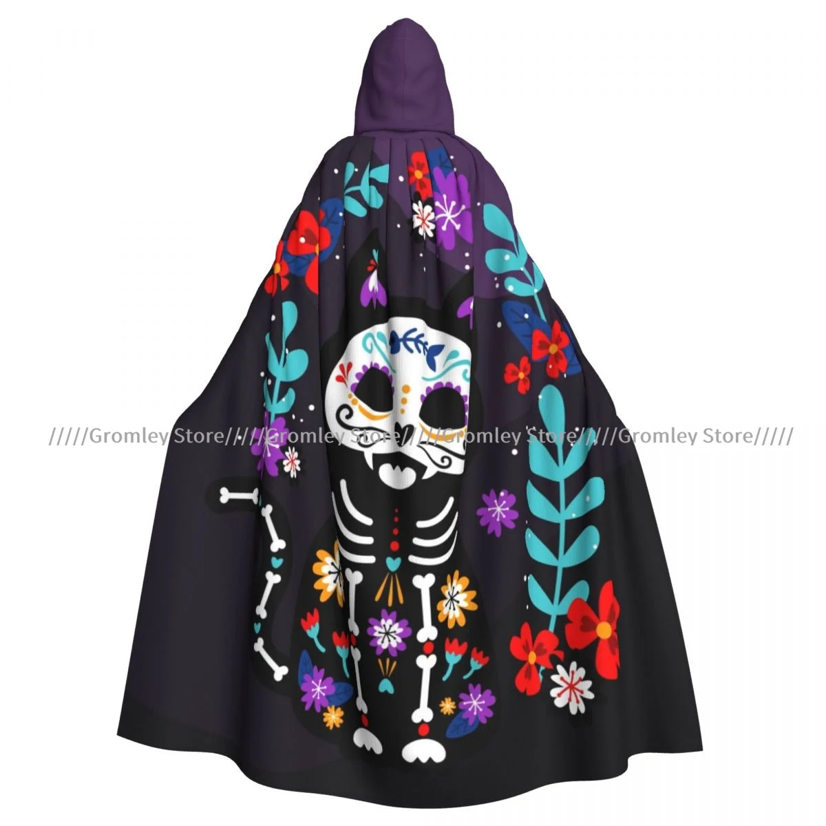 Day Of The Death Dia De Los Muertos Cat Witch Cloak Halloween Cosplay Costume Adult Unisex Cloak Retro Ages Cape