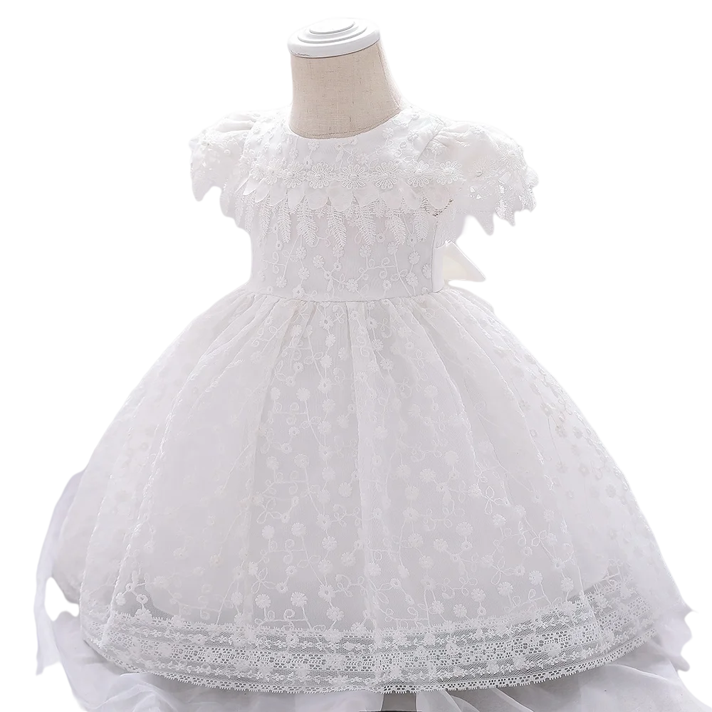 

0-2Years New Baby White Dress Girls Photo Dresses Wedding Party Lace Dress Baby 1st Birthday Princess Dress