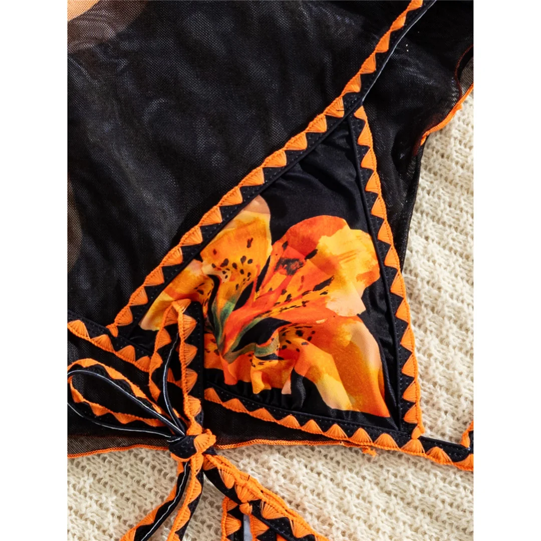 S - XL, mit T-Shirt, Blumenmuster, Bikini, Damen-Badebekleidung, dreiteiliges Bikini-Set, Badeanzug, Badebekleidung, Modell V8537. – Detail 13