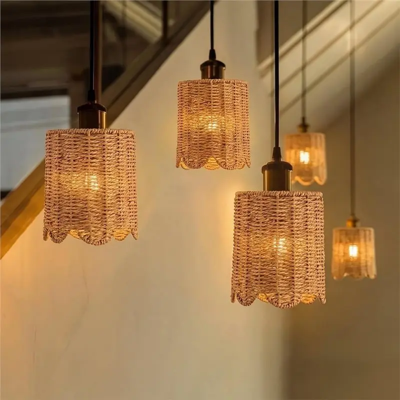 CYCLI-2 Pcs Rattan Lamp Shade,With E14 Adapter Ring Drum Lamp Shade E26 E27 Lampshade Light Cover Chandelier Floor
