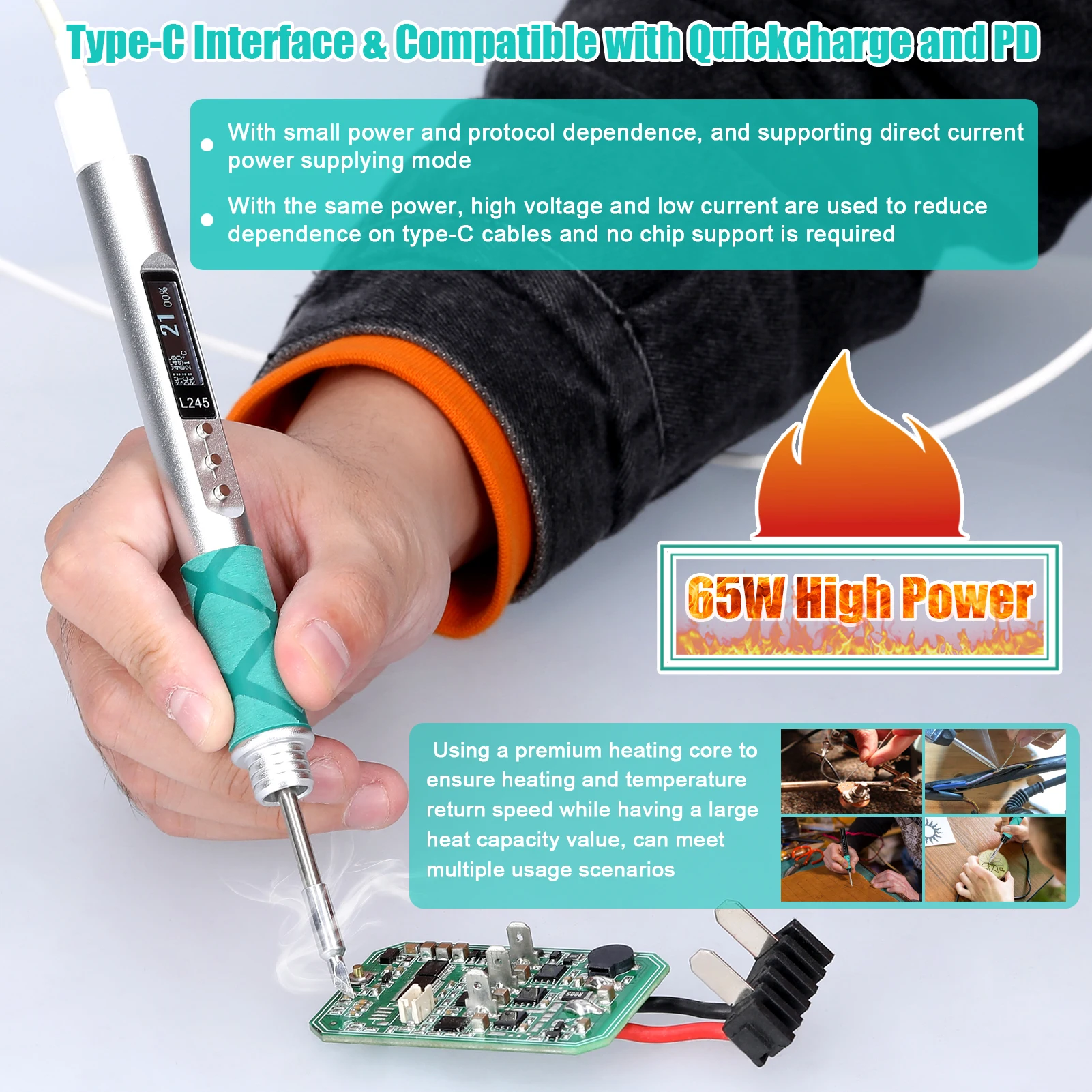 Smart Electric Soldering Iron 65W Type-C DC+PD Dual Power Supplying Temperature Adjustment Portable Soldering Station For JBC245