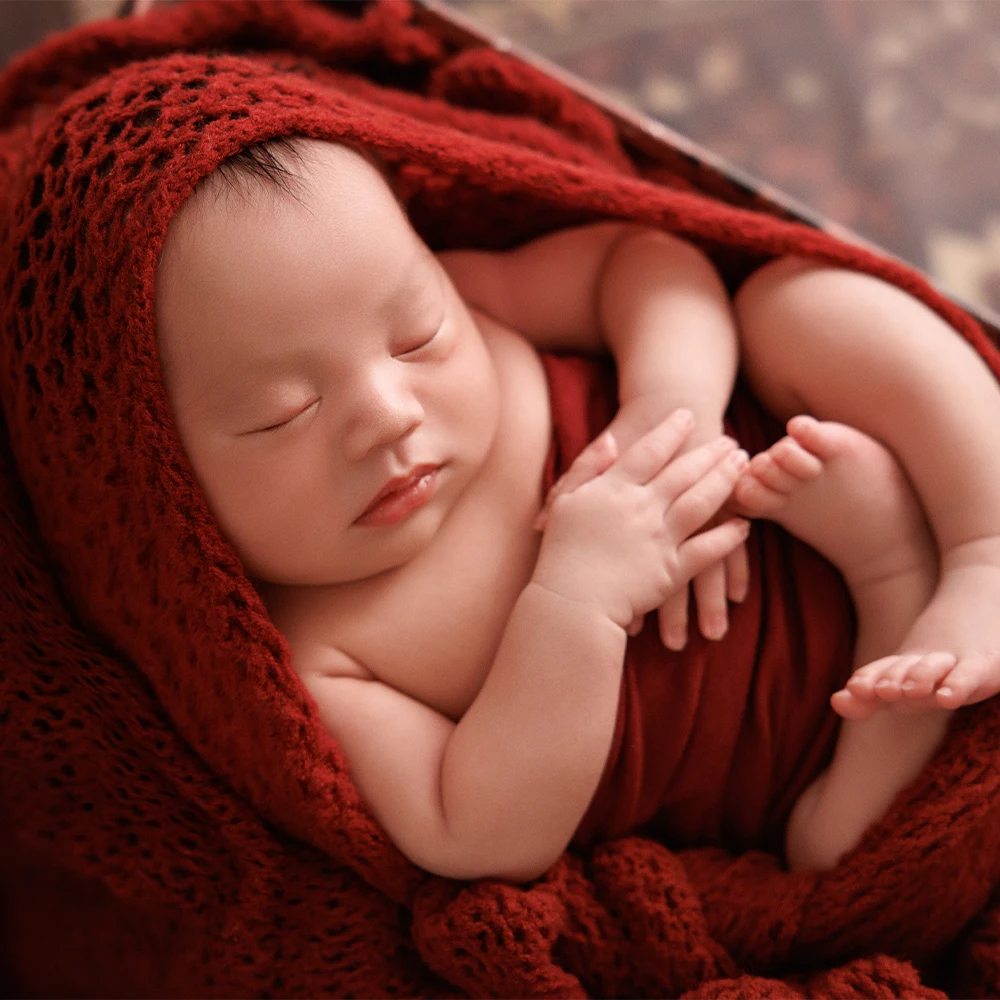 Fotografia adereços malha Pompom Hat, envoltório de lã elástico, cobertor de lã, fotografia recém-nascida, estúdio, vermelho, tiro temático