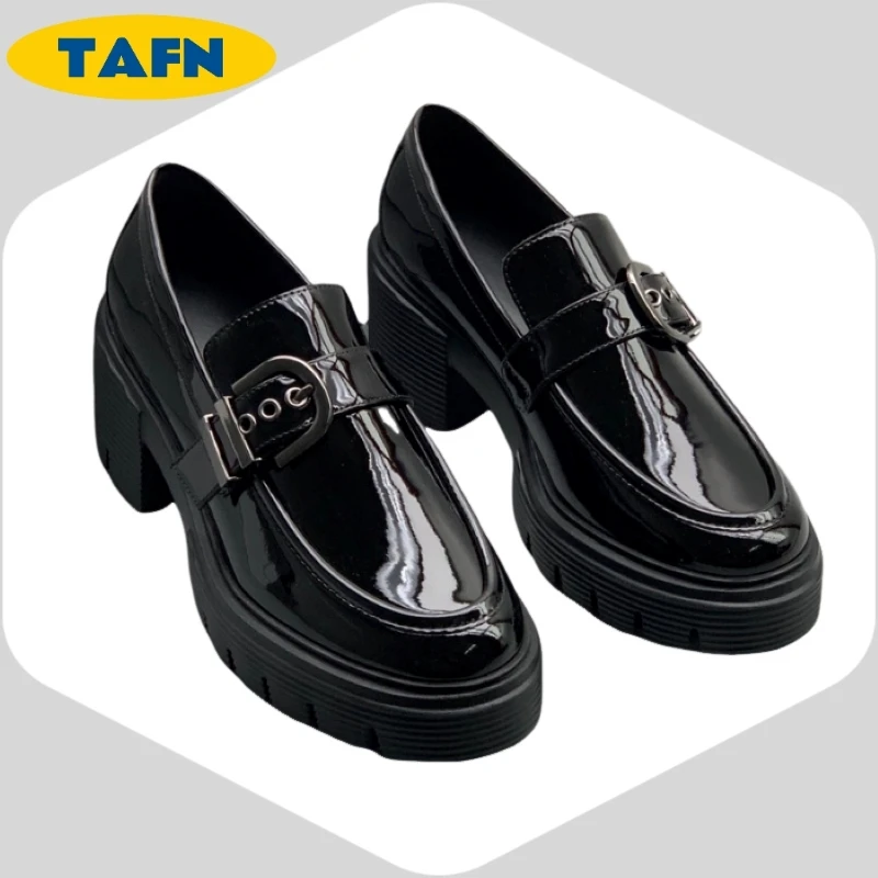 

Loafers High Heel Simple Fashion Beautiful 25 Popular Niche Thick European and American Style Cowhide High-End A40206