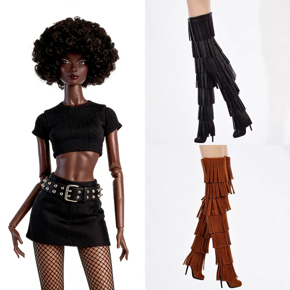 

Обувь для кукол 1/6: Модные универсальные высокие сапоги с бахромой для кукол-супермоделей FR2, Babi Royalty, Obitsu