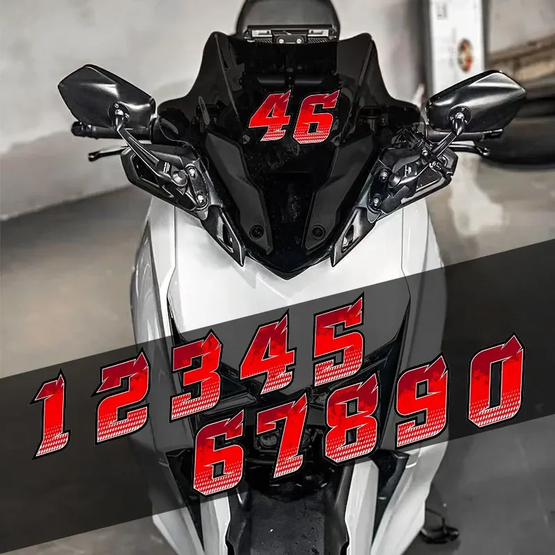1Pc Red 0-9 Number Vinyl Sticker, Waterproof for Motorcycle Helmet Fairing Fuel Tank, Car Window, Racing-Theme DIY Decor