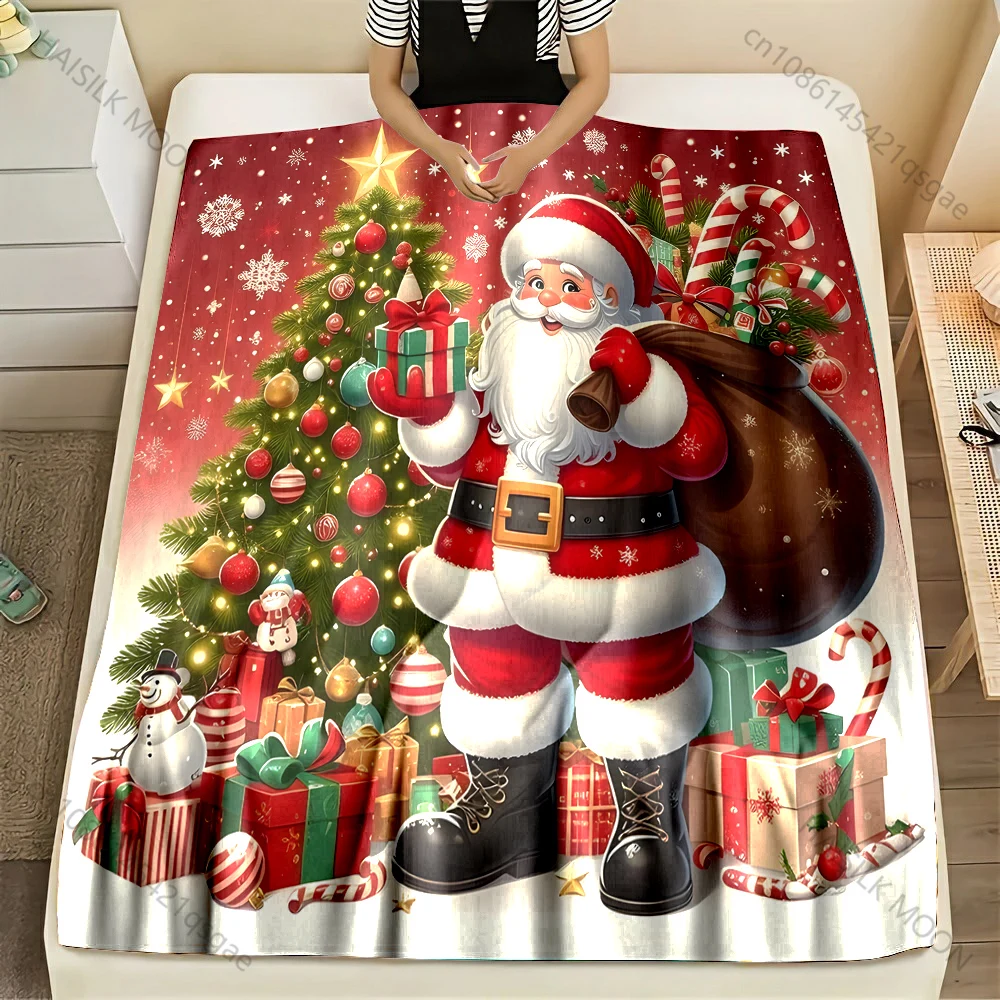 1PC Santa Claus and Christmas Tree Pattern Blanket Flannel Material Soft Warm for All Seasons,For Home Outdoor Camping Picnics