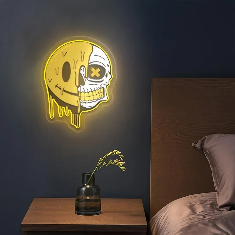 LED Neon Sign Smiling Skeleton Neon Light for Bedroom Livingroom Game Room Club Bar Man Cave Party Gifts Wall Decor USB Dimmable