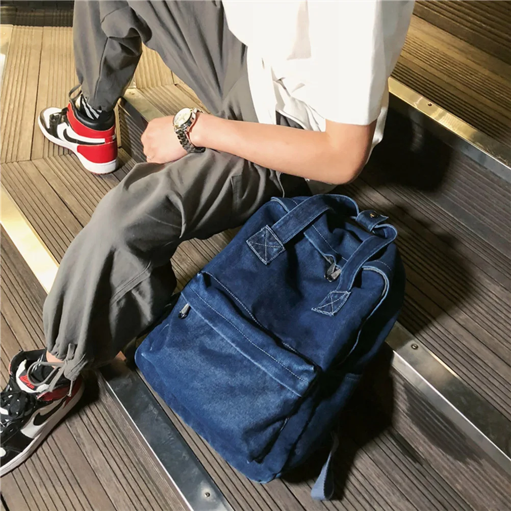 High Capacity Denim Backpack 30x11x36cm Durable Fashion Shoulder Bag for Men Women Students Large Storage Lightweight Breathable