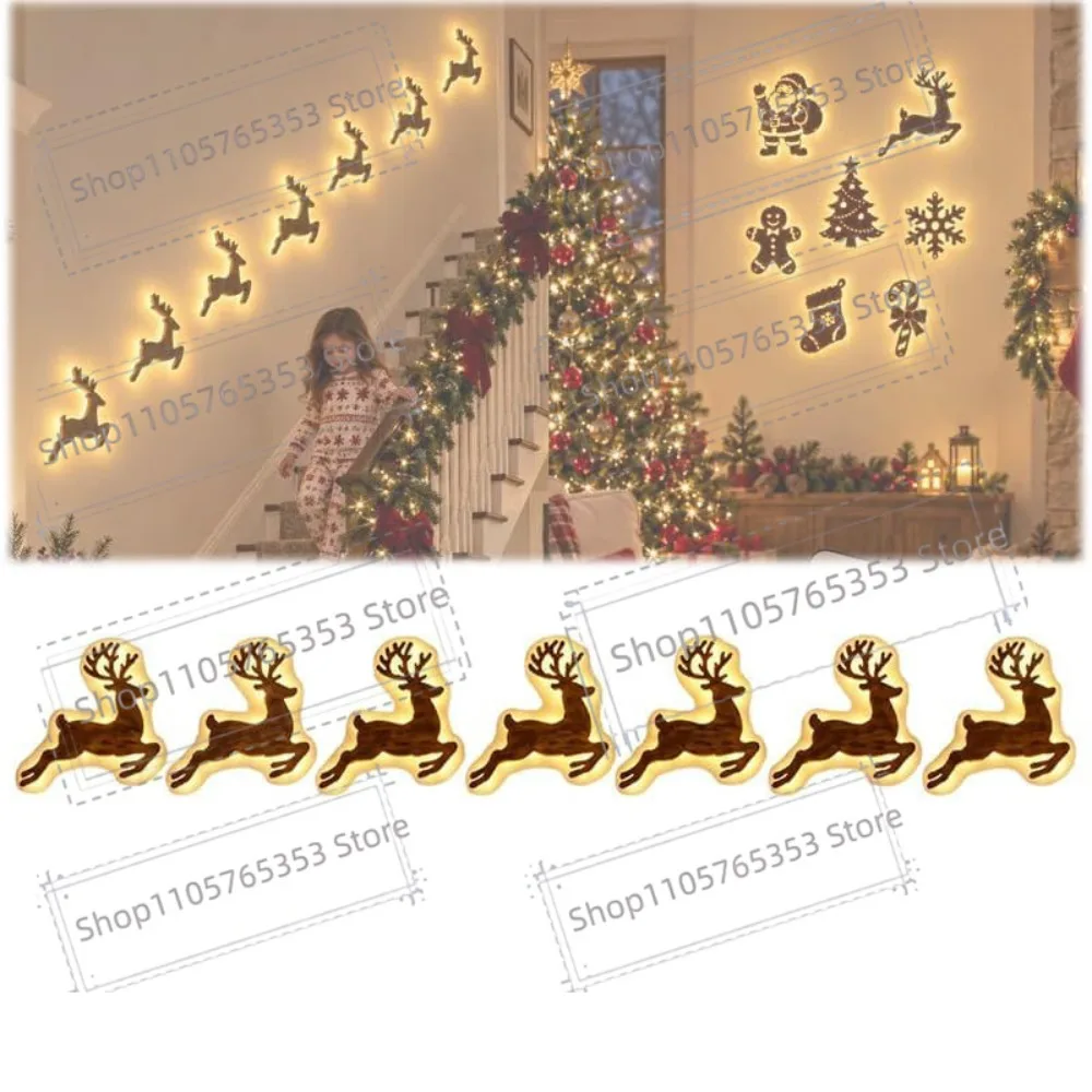 2027 Reindeer Glow Christmas Decor LED Light Up Glowing Reindeer Wall Stickers Outdoor Festive Lighting Holiday 3D Wood Decor - view 6