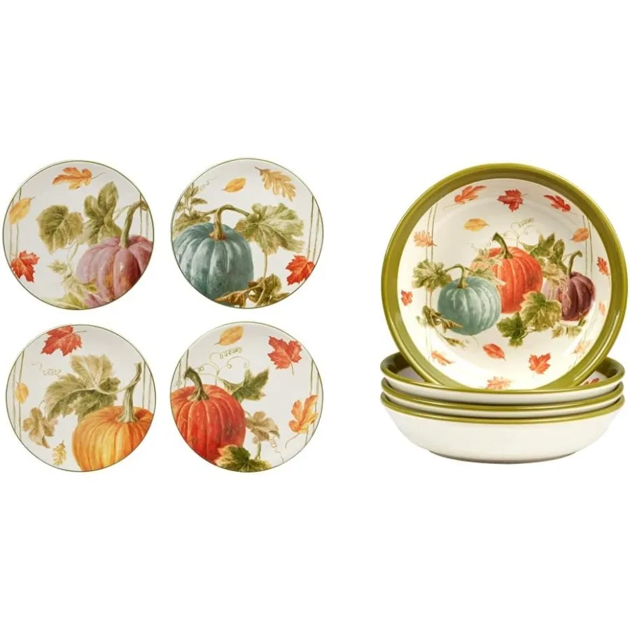 Herfstoogst 9" Salade Dessertborden en Soep Granen Kommen Set van 8 Veelkleurig