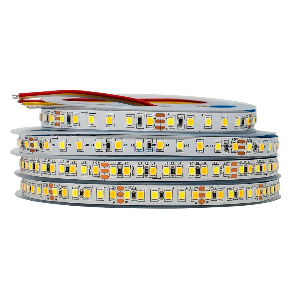 CRI 90+ 2835 Dual White LED Strip WW+CW 2 in 1 Color Temperature Adjustable LED Tape Ribbon DC12V 24V