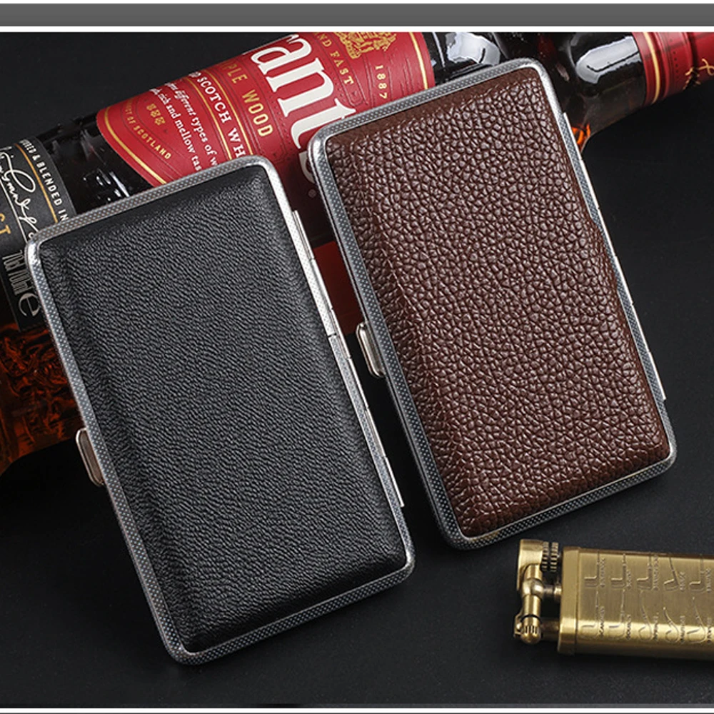 Portable 20 Sticks Fine Leather Cigarette Case Slim Storage Box Gift Leather Smoking Accessories