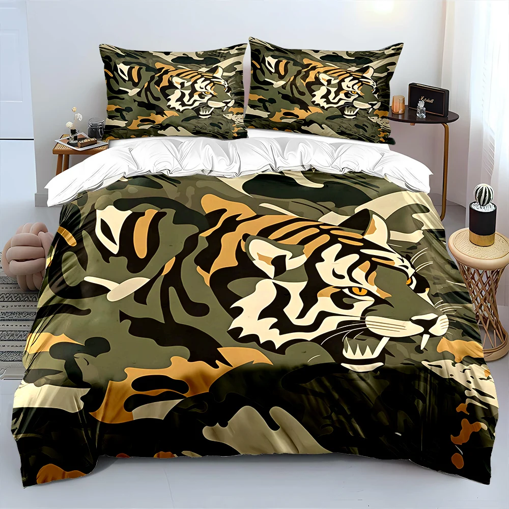 Camouflaged tiger in dense jungle Bedding Set for Kids Luxury Gift 3pcs Digital Print Comforter Set Soft Comfortable Breathable view 3