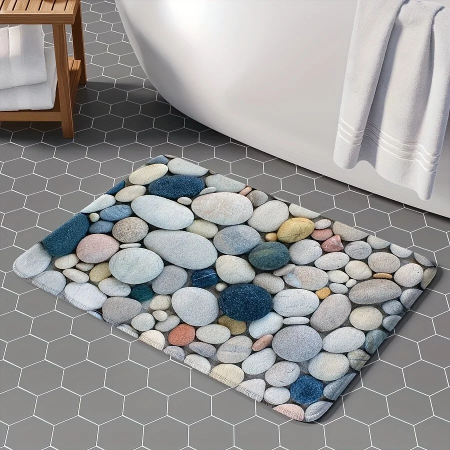 1PC, cobble print bedroom living room door carpet mat, waterproof anti-slip kitchen bathroom bathroom mat