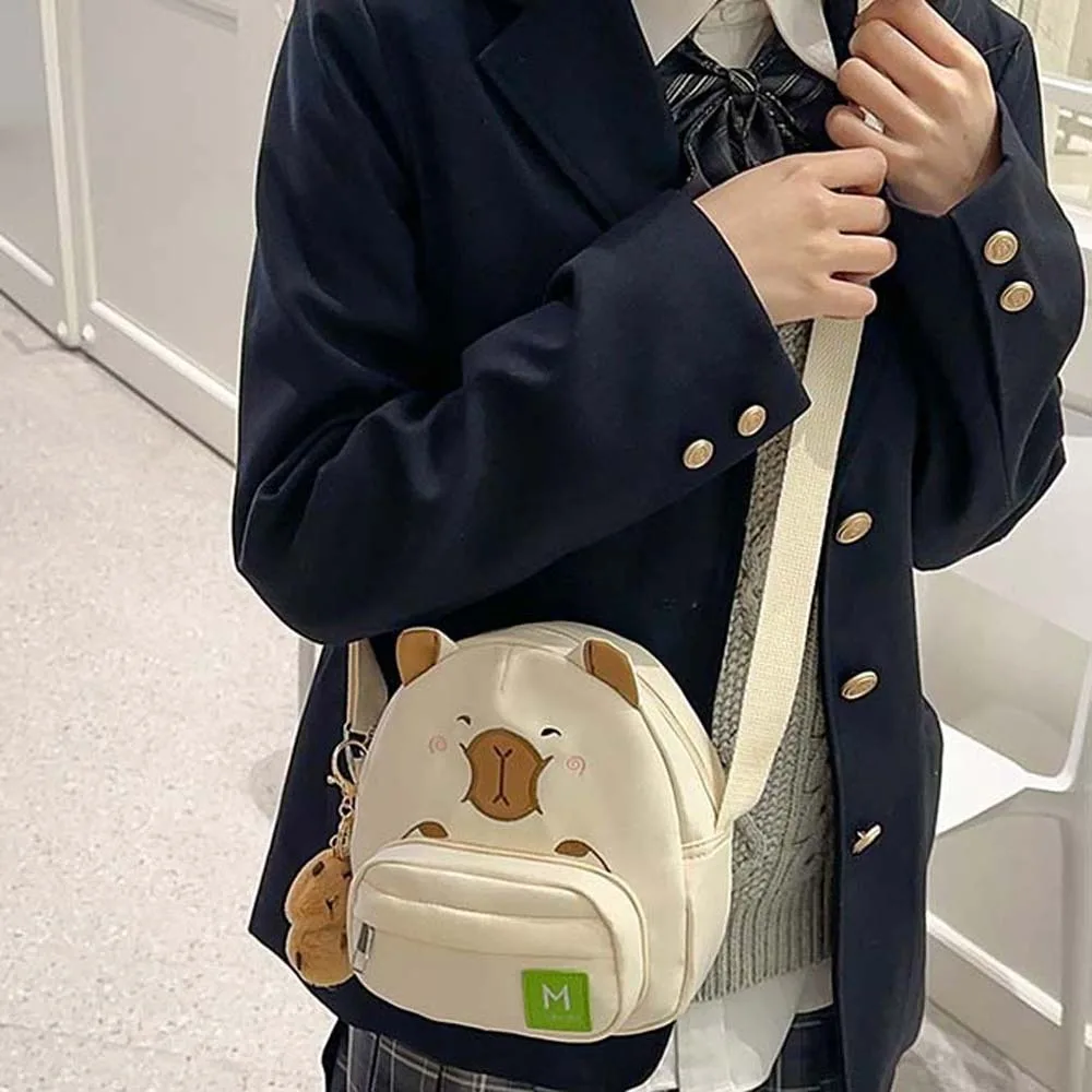 

Plush Doll Pendant Capybara Nylon Bag Anti-splash Water Lightweight Cartoon Shoulder Pouch White Soft Creative Crossbody Bag