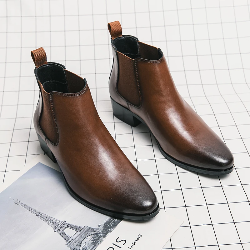 Genuine Leather Spring Designer Luxury Brand Dress Office Shoes for Men Chelsea Casual Boots Retro Couple Ankle Boot Footwear