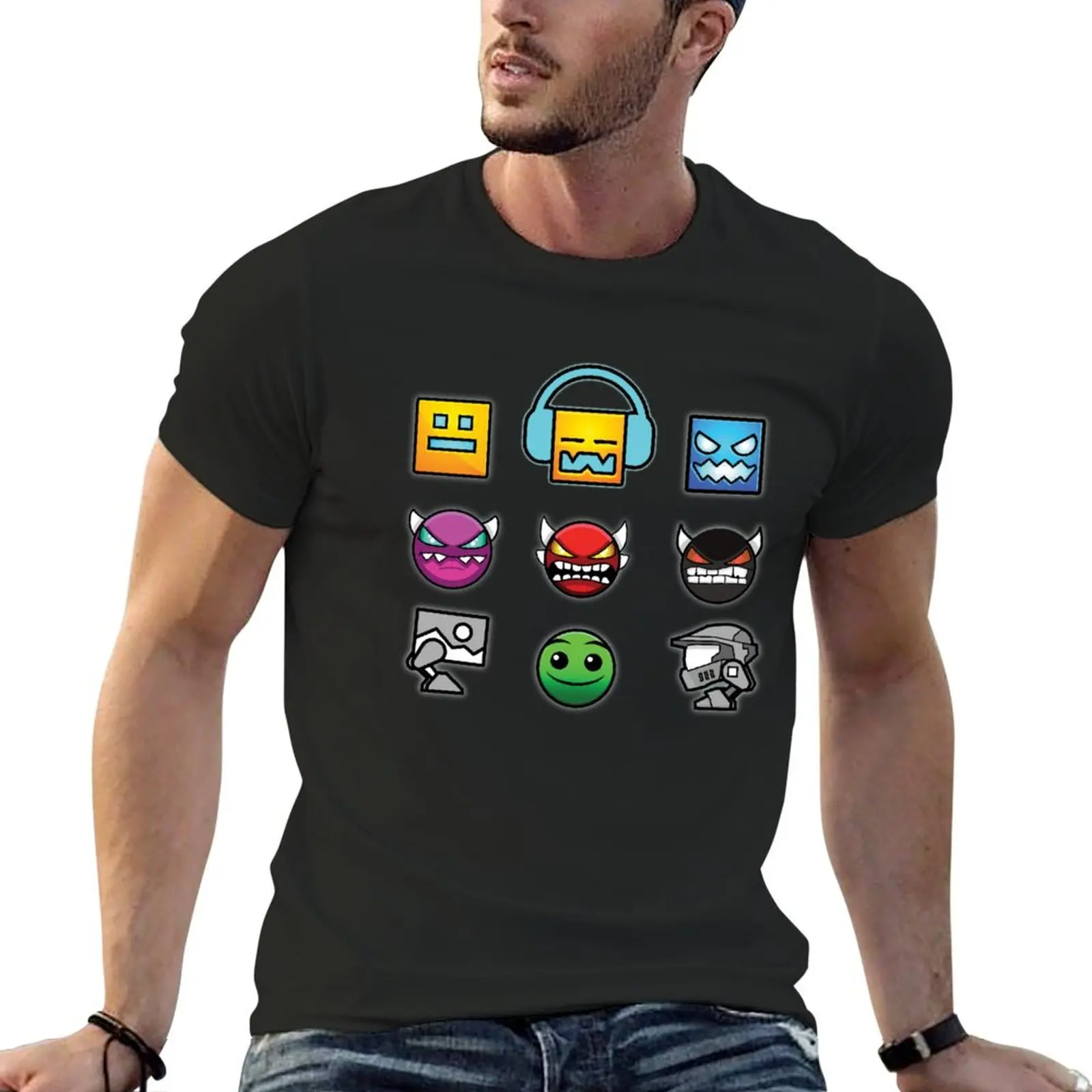 geometry dash unblocked level T-Shirt cotton graphic tees hippie clothes customs mens funny t shirts