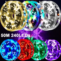 50M 240 LED String Lights Black Wire Fairy Light With Memory 8 Modes Outdoor Party Waterproof Christmas Decoration EU Plug in