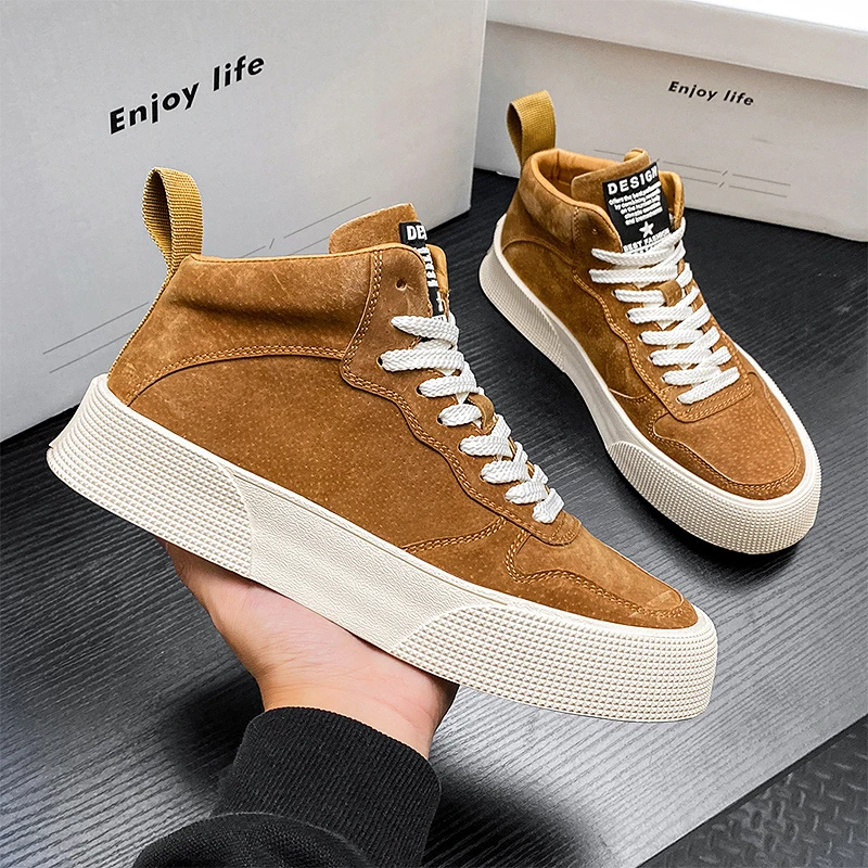 Men's Big Size High‑top Skateboard Shoes Suede‑Like Platform Sneakers Fashion Lace‑up Casual Walking Shoes Large Sizes 45‑50