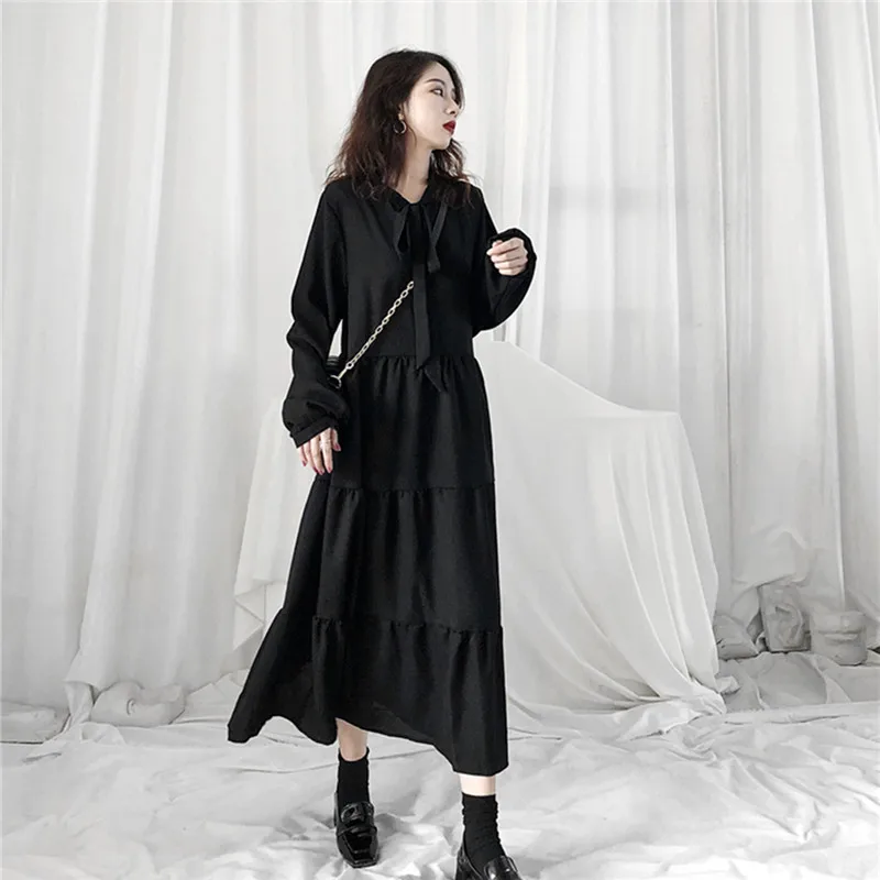 

French A- line Skirt Women's Autumn Clothing New Loose Temperament Retro Little Black dress Gentle Chiffon