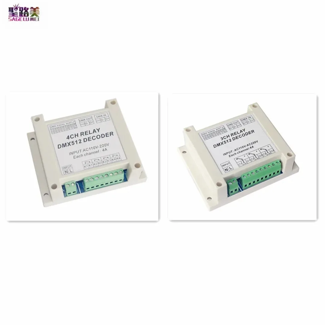 AC110V-220V 50/60HZ DMX Decoder DMX-RELAY-3CH/4CH-220 DMX512 Relays Switch ON/OFF Controller 4A/CH 3P DIP Use For Led Lamps
