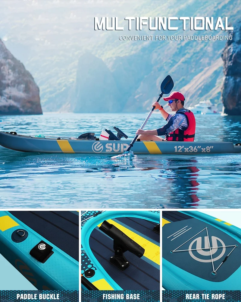 ESUP Durable Double Chamber Inflatable Fishing Pedal Drive Paddleboard with Wheel Bag , Kayak Seat Pedal Fishing Supboard