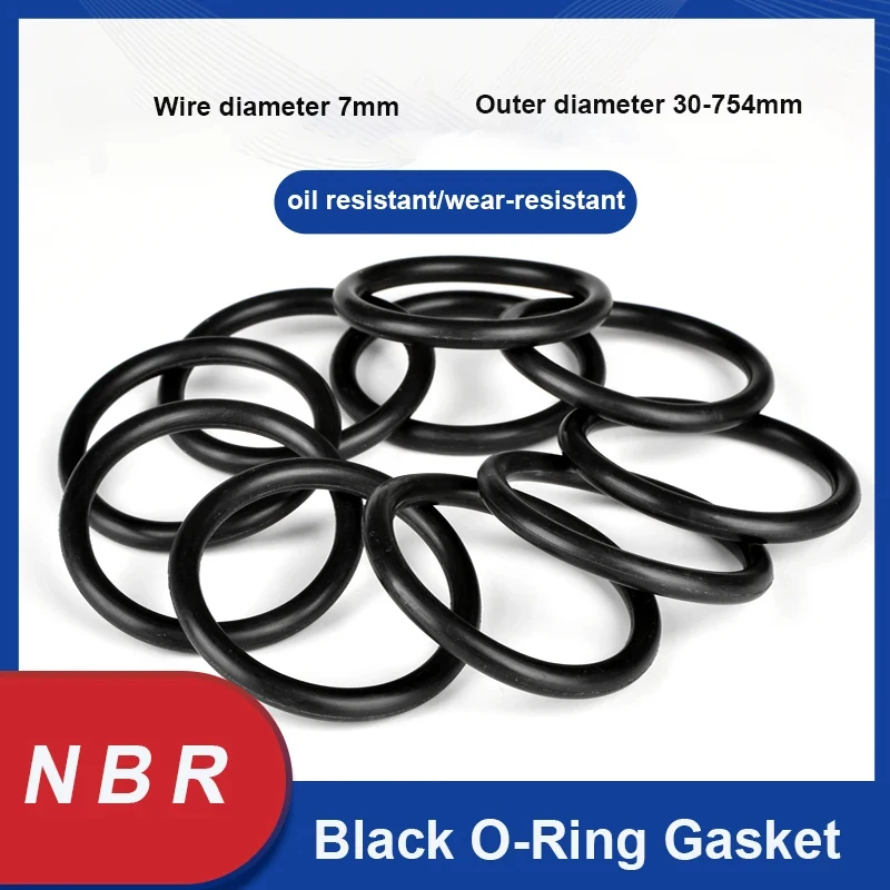 

Black NBR O-Ring Gasket Nitrile Rubber Round Spacer Wear Resistance Sealing Washer Thickness 7mm Outer Diameter 30-754mm