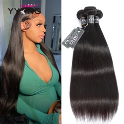 Yyong Peruvian Straight Hair Bundles 100% Human Hair Weaves 1/3/4 Bundles Natural Color Remy Hair Extension 8-32