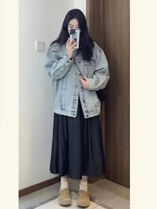 

plus Size Women's American Retro Denim Jaet Loose Slimming Design Unique Sle Fall Winter Outerwear Casual Commute Faion
