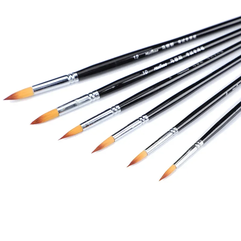 6 Pcs two-tone Nylon hair oil painting brush Line drawing pen watercolor gouache Steel Pipe long Wooden rod Pen set art supplies