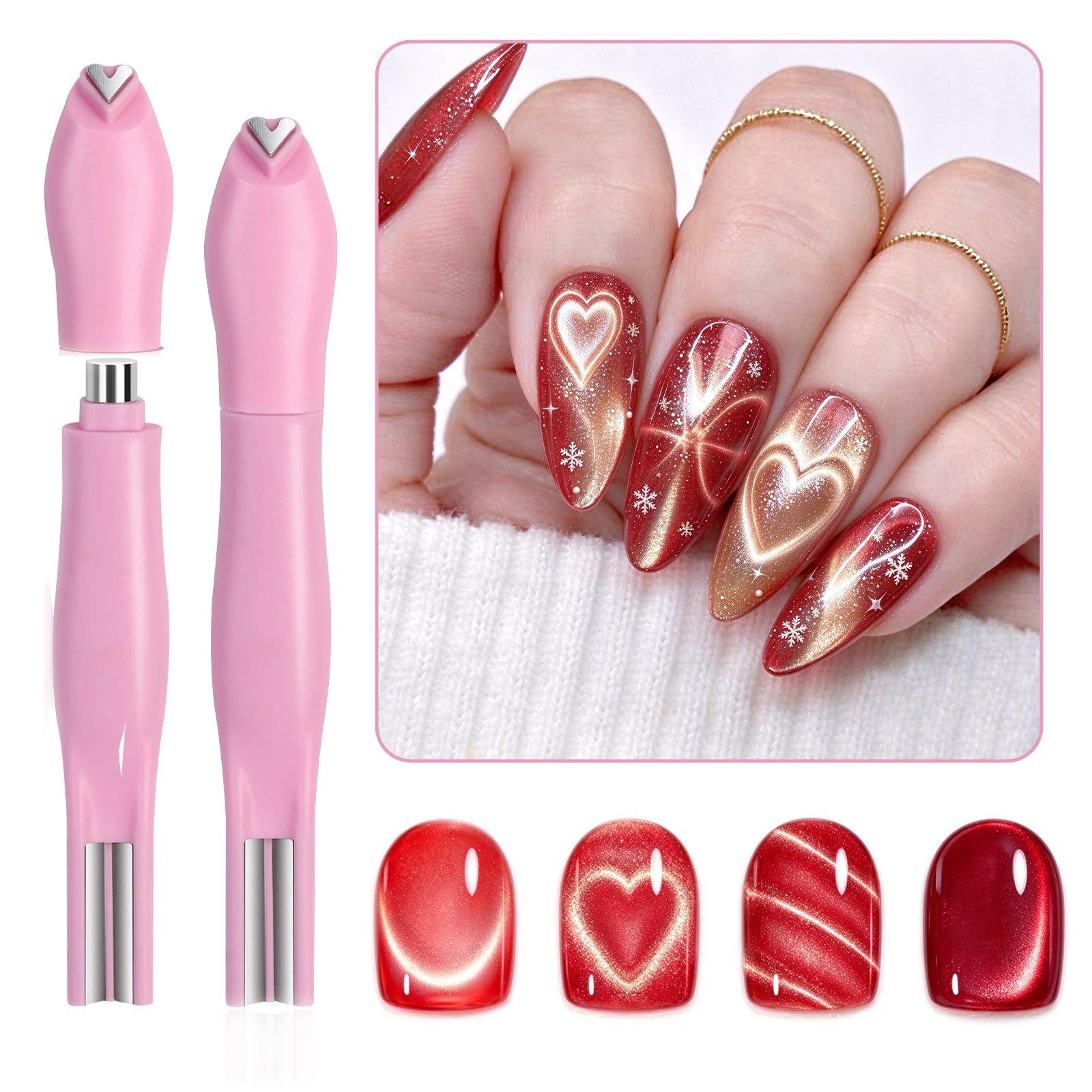 3 in 1 Nail Magnet Tool 3D Love Heart Cat Eye Nail Magnet Double Line Moon Snake Pattern French Nail UV Magnetic Stick Manicure