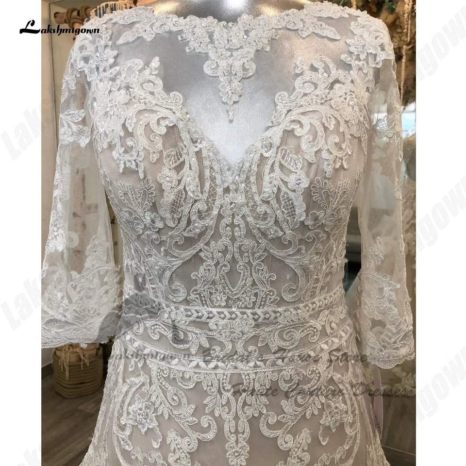 Lakshmigown Prinzessin eine Linie Brautkleider 3/4 Ärmel 2024 Roben Vintage Boho Braut Brautkleider Perlen Spitze Applikationen