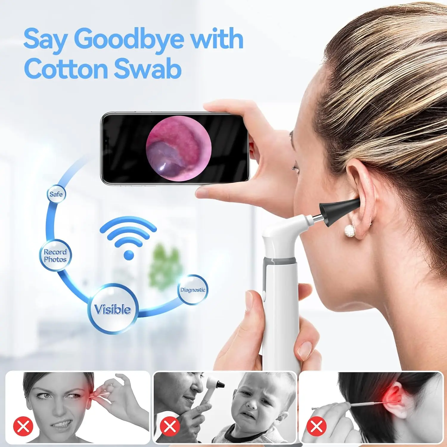 3.9mm IP67 Wifi Earwax Video Endoscope Ear Pick Cleaner Cleaning Inspection Tools With Visible Cameras Digital Otoscope Earpick