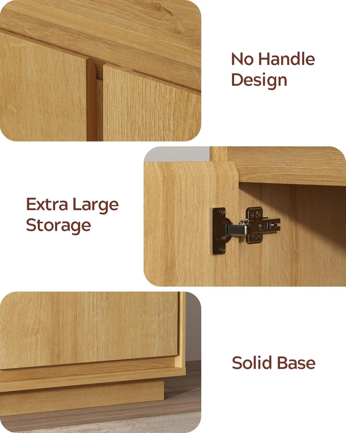 3 قطع خزانة بوفيه جانبية مع مساحة تخزين مع أرفف قابلة للتعديل وتصميم بدون مقبض مناسب للمطابخ والممر،