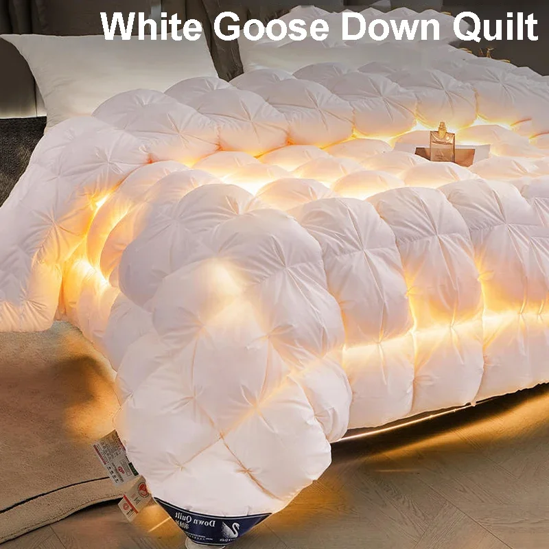 100% White Goose Down Quilt Duvets Velvet Comforter Soft Spring Autumn Thick Warm Winter Quilt Hotel Home 1.5*2/1.8*2.2/2*2.3m