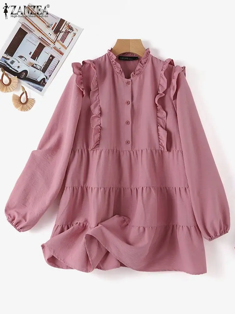 ZANZEA Fashion Women Long Sleeve Ruffles Blouse Autumn Flounce Hem Shirt Elegant Casual Muslim Ramadan Turkey Tops Loose Blusas