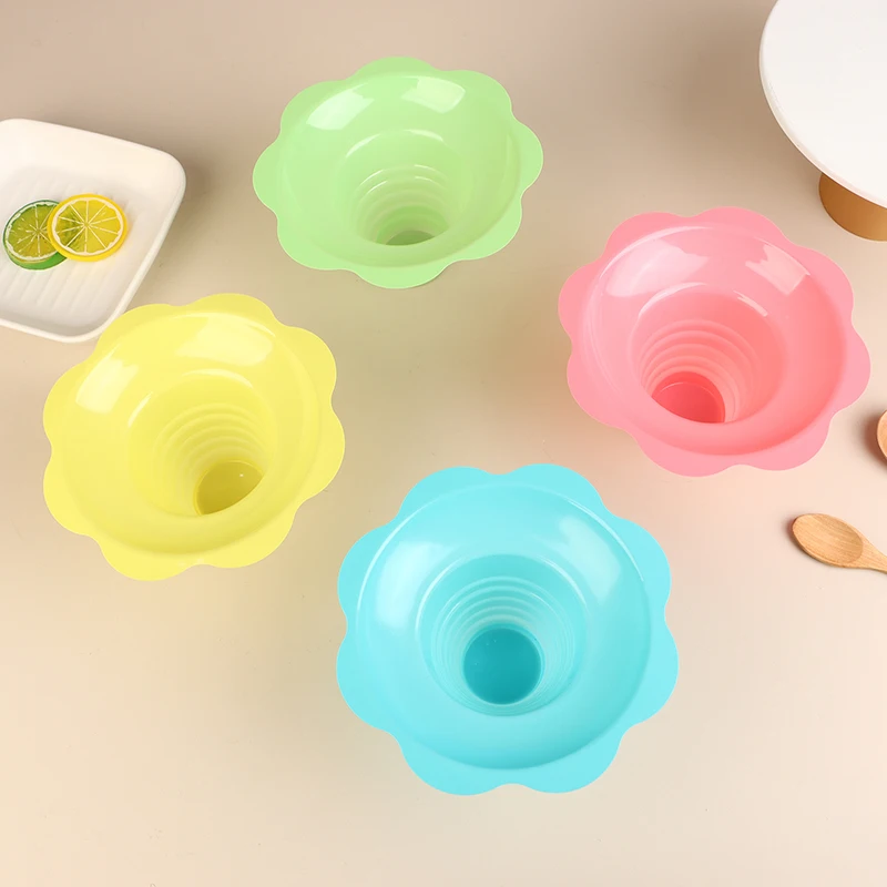 4 Pcs 450ML Ice Cream Sheet Ice Cream Cups Snow Bowl Leak-proof Plastic Flower Shaped Ice Cream Cups Colorful Shaved Ice Cups