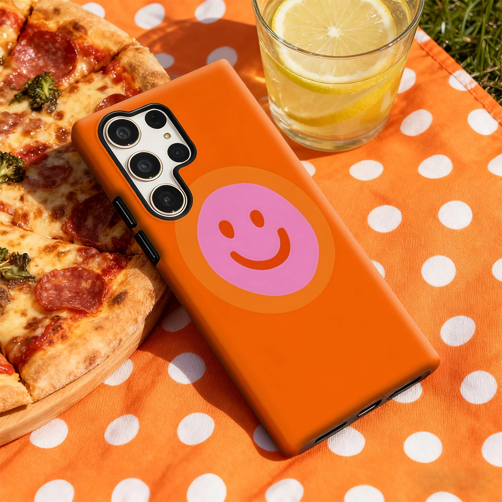 ГОРЯЧИЙ Ретро розовый чехол для телефона с улыбкой на лице для Samsung Galaxy S20 FE S22 S24 S25 Plus Ultra 4G 5G Роскошная двухслойная задняя крышка Funda