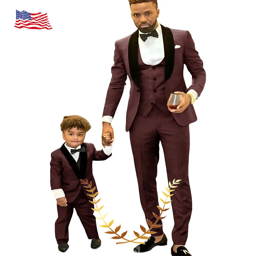 Men\'s Suit Wedding Tuxedo Groom\'s Party Jacket Pants Vest 3-piece Set Handsome New Male Suit Parent-Child Wear