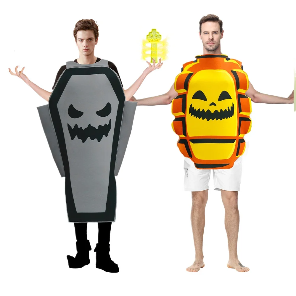 

Хэллоуин забавный тыквенный гранат дьявол гроба призрак принт костюмы для косплея для взрослых сценическое шоу реквизит для ролевых игр