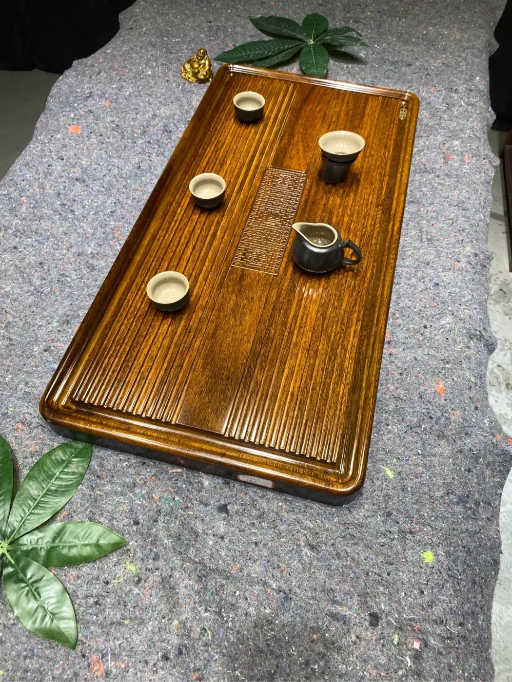 Aokan solid wood tea tray modern tea consolidation board log 90*45*5 Chinese bakelite stripe simple tea making.